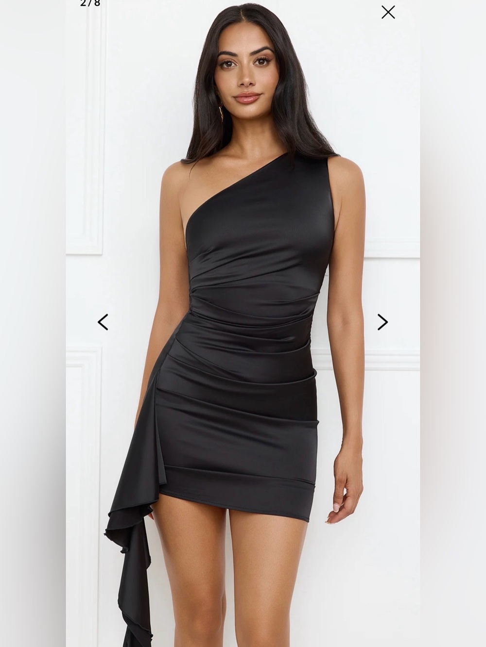 NWT Hello Molly Luxe Affairs one shoulder black satin mini dress size small